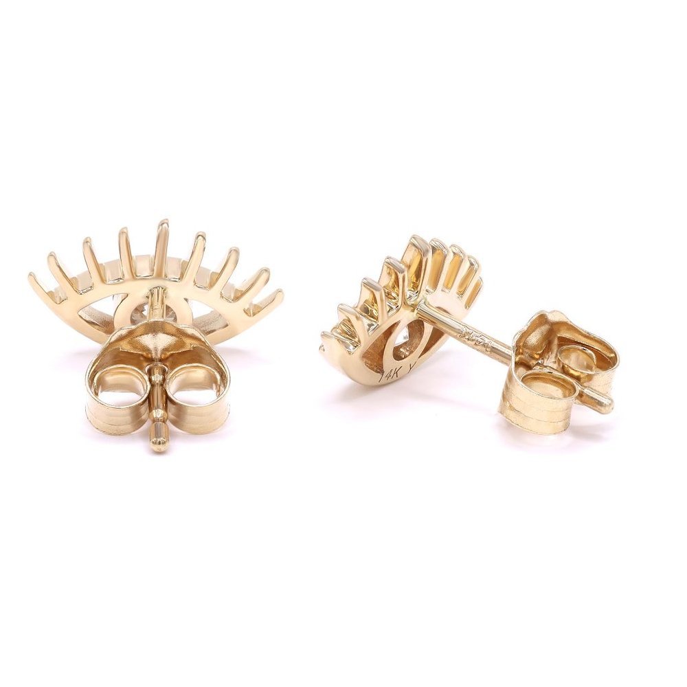 Rachel Koen Eye Lash Diamond Stud Earrings 14K Yellow Gold 0.19Cttw - Picture 3 of 4